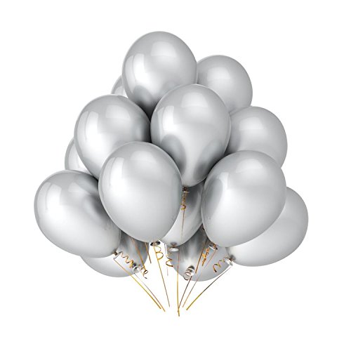 PMLAND 100 Pieces Silver Latex Balloons 12 Inches for Party Birthday Wedding Engagement Anniversary Holiday Festival Event Family Party Decorations