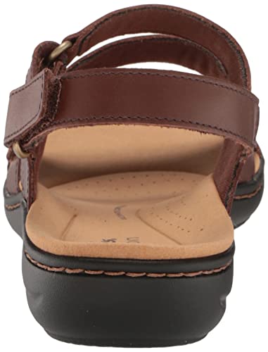 Clarks Laurieann Style Flat Sandal, Dark Tan Leather, 9 Wide #TOP2