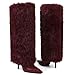 Women Fur Knee High Boots Heels Wide Calf Fold Over Tall Boots for Party Evening Fashion Shows