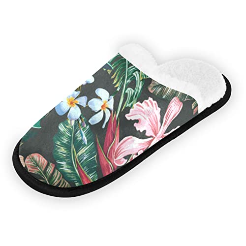 Colorful Palm Leaf Slipper For Women Men Tropical Floral Flower Travel Slippers Foldable Indoor Plush Lining Slip On House Slippers Memory Foam Warm Home Sock Shoes M #TOP1