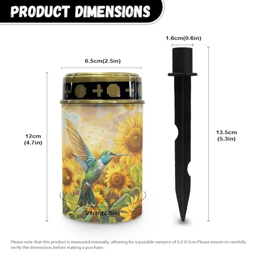 Image of Hummingbird Sunflower Solar Grave Lights for Cemetery Flameless Solar Powered Light for Prayer Waterproof Cemetery Solar Lights for Grave Cemetery Decor Candle Lamp