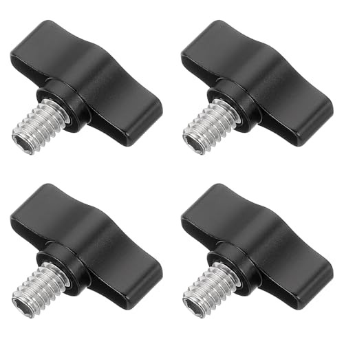 QUARKZMAN 4 tornillos de pulgar de 1/4' - 8,8, rosca de acero inoxidable 304, tornillo de pulgar moleteado ajustable en T para diferentes soportes y máquinas, color negro