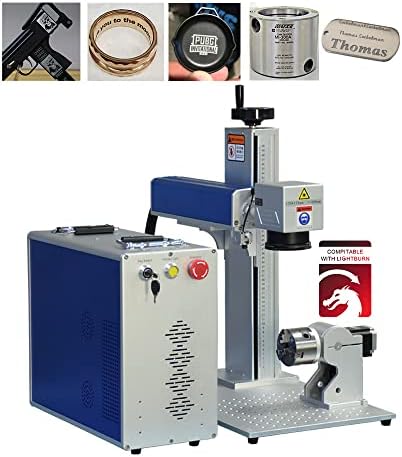 US Stock 50W JPT Fiber Laser Engraver with Rotary Axis - Fiber Laser Marking Machine, 175175mm Lens, Compatible with Lightburn