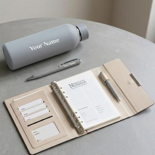 Image of Giftana 3 in 1 Personalized Planner Diary, Pen & 500ml bottle Set (Grey)