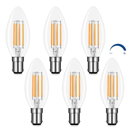 B15 Small Bayonet LED Candle Bulbs 4W Dimmable Warm White 2700K, 400LM, Equivalent B15 40W Incandescent, AC 220V, SBC C35 Small Bayonet Cap Candle Light Bulb for Chandelier, NOT Standard Size, 6pcs