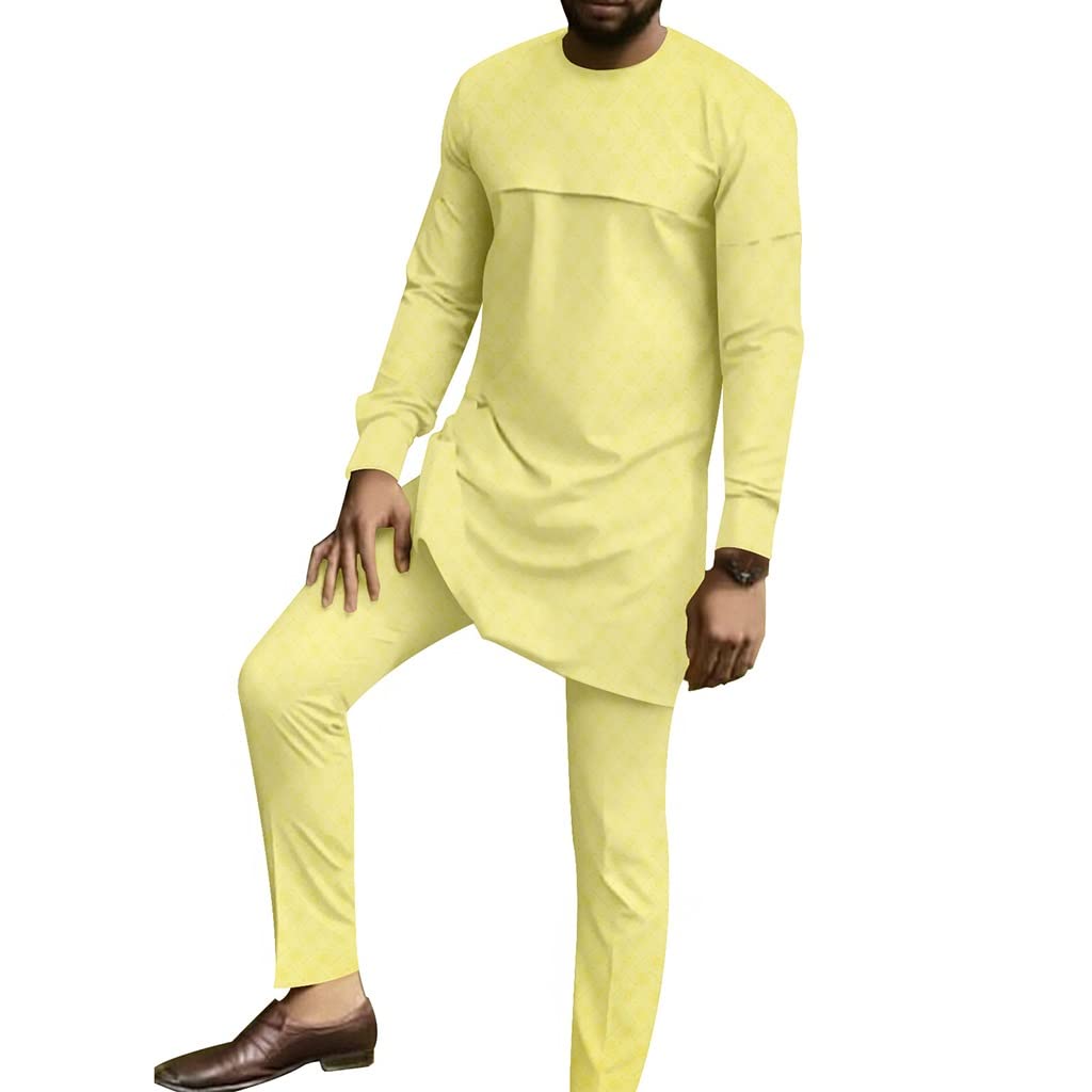 Vêtements Ethniques Hommes Chemises et Pantalons Dashiki Africain Jaune