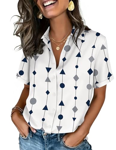 Image of Zeagoo Button Down Shirts for Women Short Sleeve Collared Tops Dressy Casual V Neck Blouses