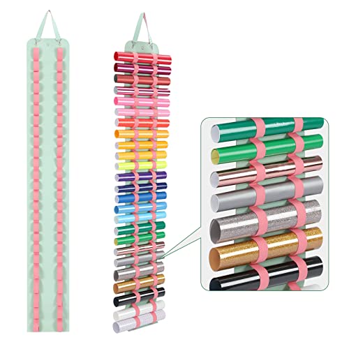 Vinyl Storage Organizer with 25 Elastic Compartments, Plambag Vinyl Roll Holder Craft Storage Rack for Cricut, Vinyl Roll Keeper Wall Mount/Over The Door for Any Room, Green