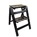 Kryty Stołek Do Wspinaczki, Składany Stołek Schodowy Z Litego Drewna 2-Stopniowy Stołek Drabinkowy Półka Na Kwiaty Domowa Wielofunkcyjna Wewnętrzna Mała Drabina (Kolor: Kolor Drewna) (Czarny)