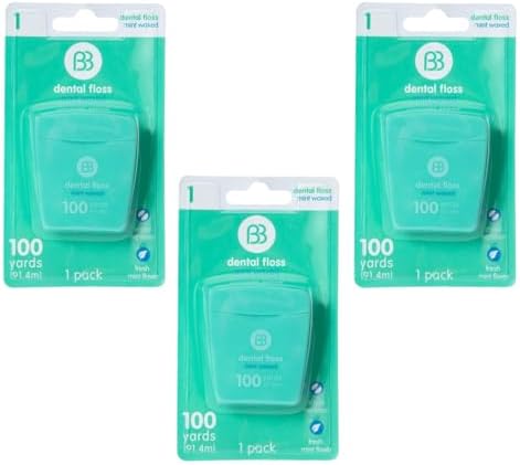 BB Mint Waxed Dental Floss - 3 Pack, 100 Yards Each - Fresh Mint Flavor, Smooth Glide, Gentle on Gums, Long - Lasting Oral Care