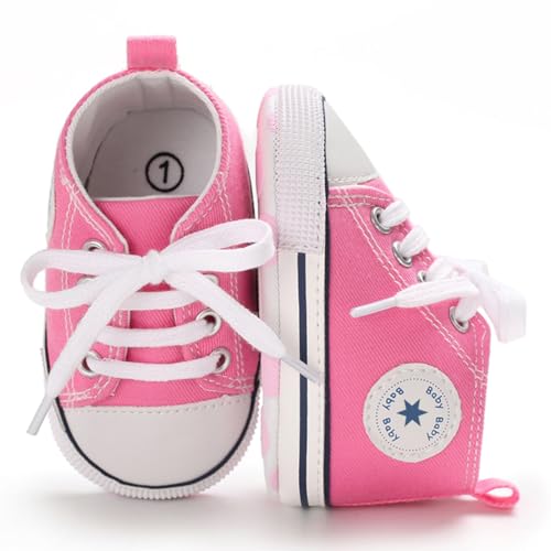 Image of Unisex Baby Girls Boys Canvas High-top Shoes, Newborn Infant Anti-Slip Soft Sole Frist Walking Breathable Sneakers