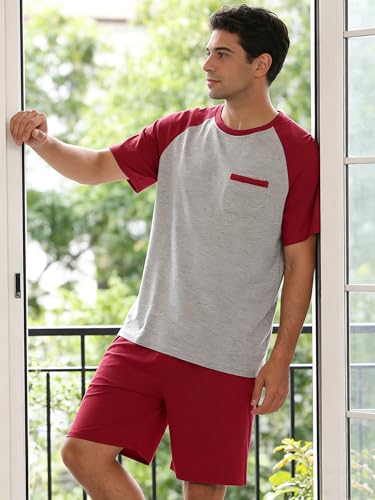 Image of Mens Pajamas Set Modal Soft Pajama Short Set Short Sleeve Pjs Sleepwear 2 Piece Lounge Set With Pockets S-3XL