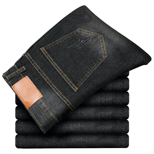 Men's Classic Relaxed Fit Jean Lightweight Straight Leg Washed Denim Jeans Retro Distressed Loose Fit Jean Pants (1006Black,28)