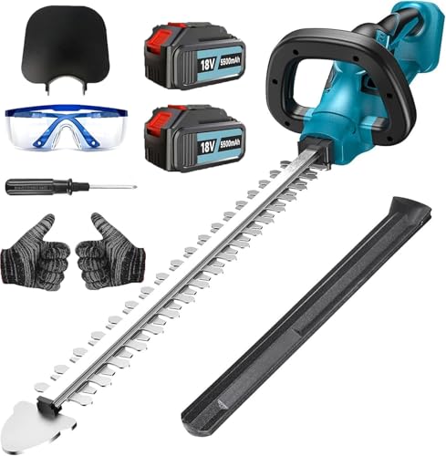 Akku Heckenschere, Ersatz für Makita 18V DUH502Z, kompatibel mit Makita BL1830B, mit 2x5500mAh Akku und Ladegerät, Bürstenlos Strauchschere Handheckenschere, für Trimmen im Park Garten