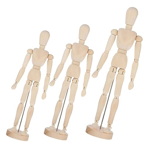 ERINGOGO Wooden Mannequin Set 3pcs Skeleton Arms Hands Drawing Model Moveable Joints for Artists