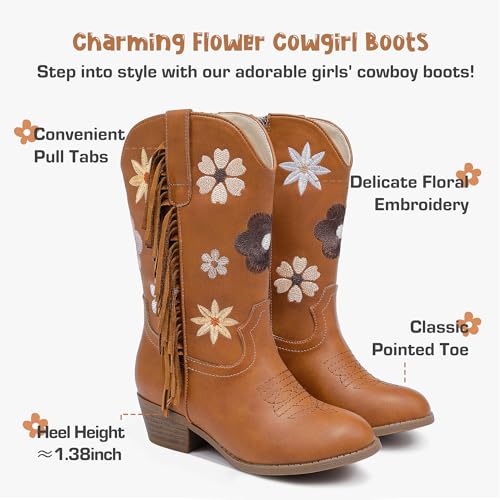 Girls Cowboy Boots Toddler Cowgirl Floral Embroidered Fringe Little Kids Western Boots Girl Riding Boot Birthday Party4