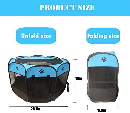 Gommle Portable Pet Playpen For Small Cat Dog Puppy Rabbit,Cat Kitten Playpen Indoor Outdoor With Carrying Case,Waterproof Bottom And Removable Zipper Top (S(28.7" X 28.7" X 16"), Blue) #TOP2