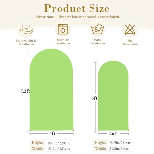Image of Sage Green Arch Cover 2 Set-7.2 and 6ft Arch Backdrop Cover Spandex Fitted Wedding Arch Stand Covers for Birthday Party Baby Shower Bridal Shower Wedding Reception Banquet Photo Background Decorations
