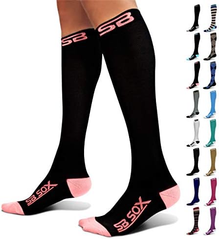 SB SOX Compression Socks (20-30mmHg) for Men & Women – Best Compression Socks for All Day Wear, Better Blood Flow, Swelling! (Large, Black/Pink)
