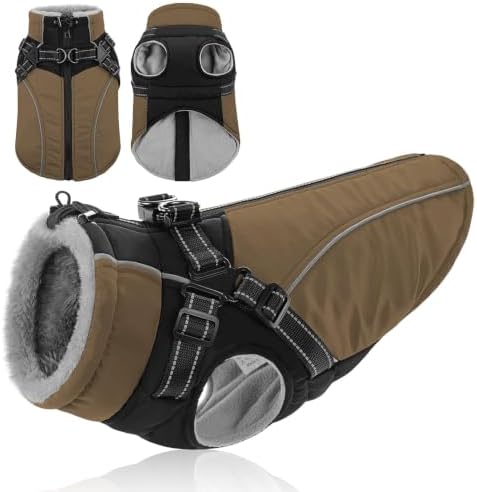 KONVINIT Hundewintermantel Warm mit Bauchabdeckung und Reflektorstreifen | Hundemantel wasserdicht mit Geschirröse, wärmendes Fleecefutter,reflektierende Nähte, passt Border Collie
