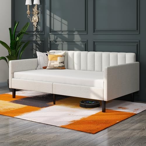 Dolonm Twin Size Boucle Upholstered Daybed, Twin Sofa Bed with Wood Slat Support, Daybed Frame for Living Room, Bedroom, Guest Room, No Box Spring Needed, Ivory Boucle -  HZ01-B083121460