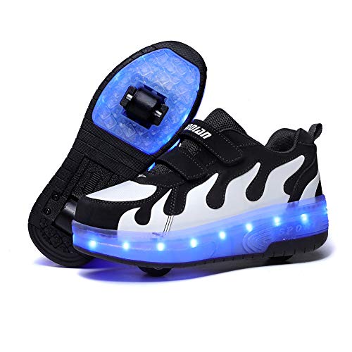 Zapatillas con Ruedas,Niños y Niña LED Luces Zapatos Luminosas Flash Rueda Automática Zapatos de Skateboarding Aire Libre y Deporte Gimnasia Patines Sneakers con USB Carga