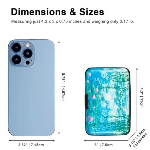 Image of Credit Card Holder Small RFID Blocking Wallet Business Metal Slim Mini Aluminum Hard Case for Women Men Gift, Water Lilies, small, Minimalist, Compact, American