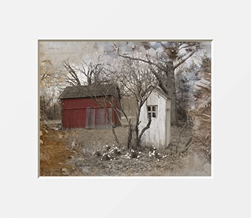 Brown Beige Red Barn Outhouse Photography Photo 8x10 Photo with 11x14 Mat