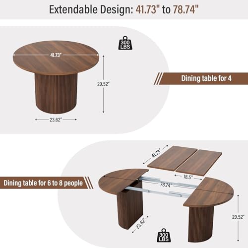 image for weselon 41 in-78 in Extendable Dining Room Table for 4-8, Round Expand