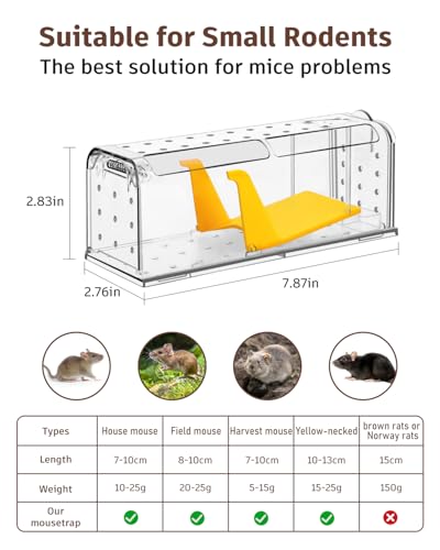 KENNEAS Humane Mouse Traps for Indoor Outdoor, Washable Cleaning Brush Included, Reusable Live Catch and Release, Field Mouse Catchers, Pets & Children Friendly, No Glue, Electric & Kill (4 Pack) - Image 7