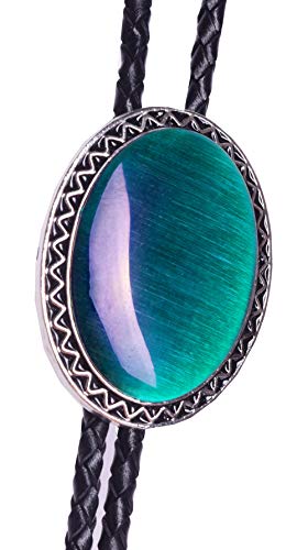 Bolo Tie With Natural Stone Turquoise Stone Style Genuine And Cowhide Rope More Colors (Emerald Cat Eye) #TOP1