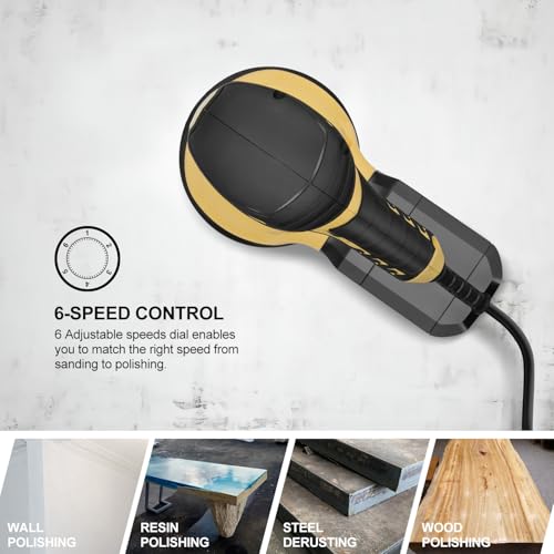 Inequalit Random Orbital Sander, 2.5Amp 4.9-Inch Corded Palm Sander, Max 13000 RPM Electric Drywall Sander with 6 Variable Speed, 20Pcs Sandpapers and Dust Bag for Woodworking, Sanding, Polishing thumbnail 4