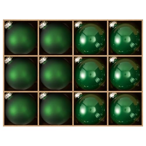 DN DECONATION Weihnachtskugeln Set, 12-teilig - Grüne Glaskugeln 6cm...