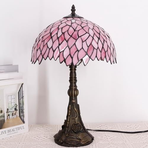 Image of Tiffany Lamp Shade Replacement Only 12X6 Inch Stained Glass Style Lampshade with Cap fit for Table lamp Pendant Light Ceiling Fixture (Pink)