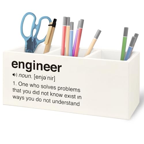 Image of Engineer Gifts Wooden Pen Pencil Holder for Office Desk Accessories, Best Engineering Gifts Makeup Brush Toothbrush Holder Organizer for Bathroom