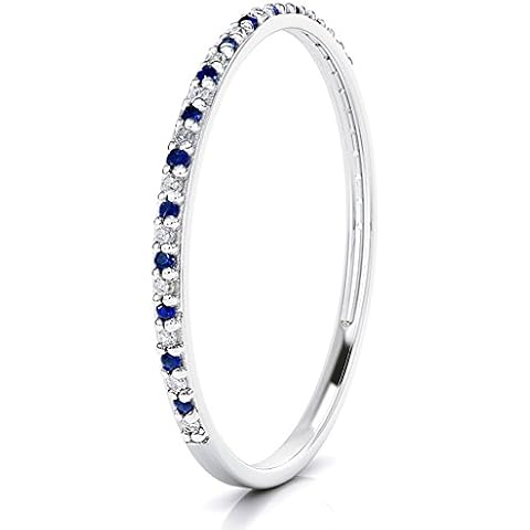 Buy Jewels 14k Gold Dainty Half Band Natural Diamond and Blue Sapphire Wedding Anniversary Ring (White-Gold, 5) Cover