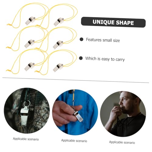 6 silbatos deportivos de acero inoxidable con cuerda colgante miniatura 3