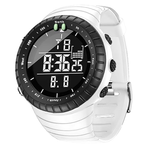 KXAITO Men's Watches Sports Outdoor Waterproof Military Watch Date Multi Function Tactics LED Face Alarm Stopwatch for Men (6256 White Band Black Dial)