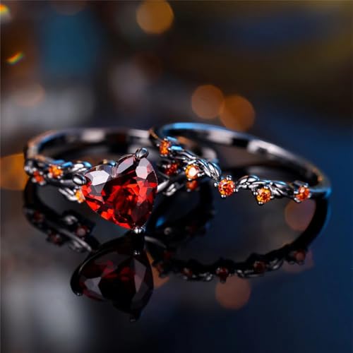 New 2026 Female Black Red Zircon Stone Heart Ring Set Vintage Gold Color Bridal Wedding Bands Party Jewelry for Women Fashion Luxury Accessories Creative Gift4
