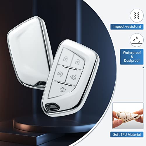 YO&YOYE for Cadillac Key Fob Cover with Keychain, Soft TPU Key Case Protection Fit for Cadillac 2020 2021 2022 ATS CT5 CT6 XT4 XT5 XTS 5/6 Buttons Remote Smart Key Protector — view 3
