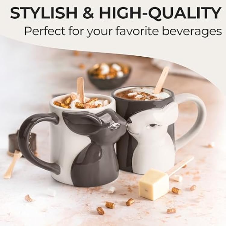 MIAMIO - Kissing Rabbit Mug Set of 2/13.5 oz Coffee Mug for Couples/Ceramic Coffee Cup Set/Gifts for Women/Men for Birthday, Easter or Christmas - Microwave- and Dishwasher Safe