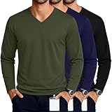 JoyMotion 3 Pack Men's Big and Tall Undershirts Long Sleeve V Neck Shirts Base Layer Comfort Basic Tops Under Scrubs(Army Green, Navy Blue, Black,3X-Large)