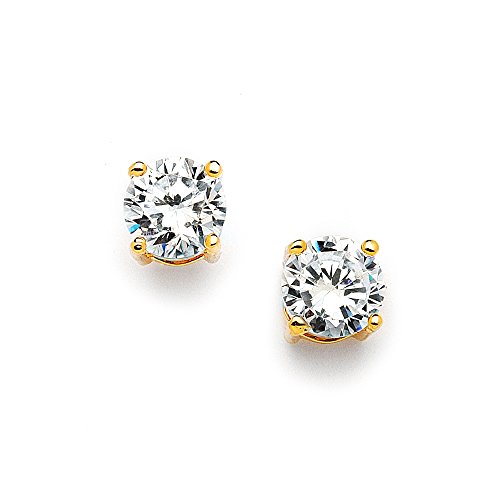 Mariell 2 Ct. Cubic Zirconia Stud Earrings -14K Gold Plated 8mm Round Cut CZ Simulated Diamond Studs
