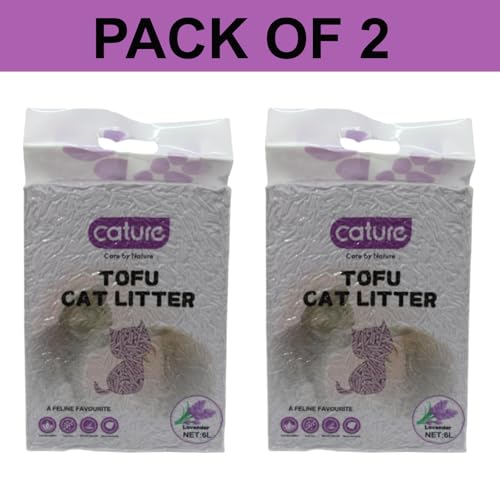 Image of Cature Care by Nature Tofu Cat Litter Natural Flushable Clumping Litter Plant Based Biodegradable Ultra Odour Control 99% Dust Free Low Tracking Cat Litter (Lavender, 6L, Pack2)