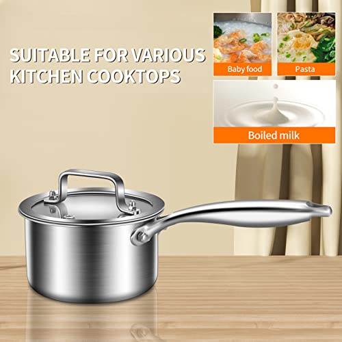 DELARLO Whole body Tri-Ply Stainless Steel induction Cooking Small Saucepan With Lid,Heavy Bottom milk pan,Dishwasher Safe & Oven Safe(1Quart)