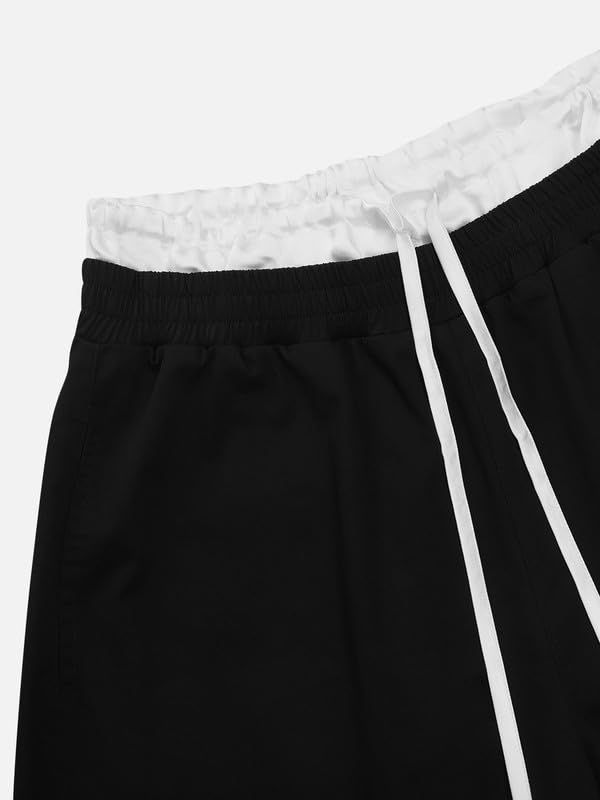 Aelfric Eden Schwarz Weiß Farbblockierung Baggy Jogginghose Herren Damen Double Waist Sweatpants Baumwolle Kordelzug Freizeithose Y2K Streetwear Sporthose mit Taschen