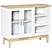 HOMCOM Credenza Moderna con Armadietto, 3 Ripiani Laterali in Legno Massiccio con Cantinetta Portabottiglie, Salvaspazio, 103x34x80cm Bianco