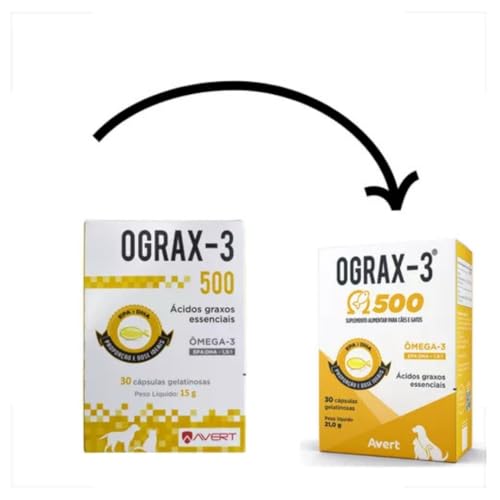 Combo 2x Ograx 500 Ômega-3 Para Cães e Gatos 30 Cápsulas Suplemento Avert