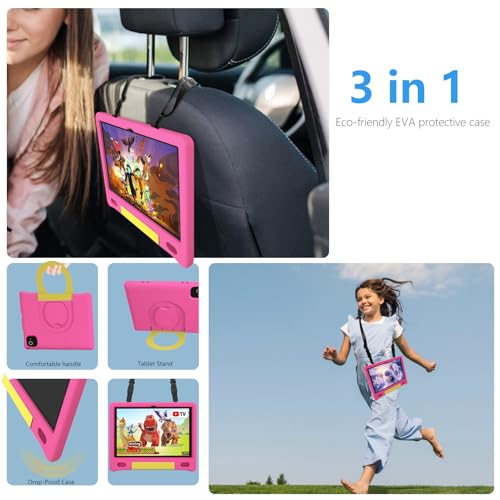 Image of YACXBTK Tablet for Kids 10.1 inch Android 14 6000mHA 8GB RAM+64GB ROM(Expandable to 1TB Kids Tablet Age 3-12 with Case& Lanyard WiFi6 Google Kids Space Parental Control 1280 * 800 HD Screen Pink