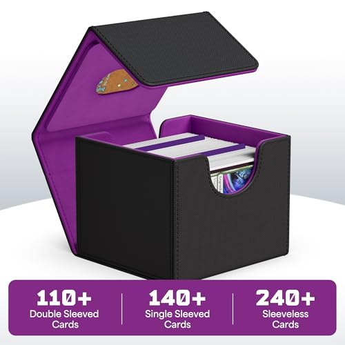 Image of ZLCA MTG Commander Deck Box, Card Deck Box for Trading Card, Holds 110+ Double Sleeved Cards Fits for TCG CCG Magic Cards with 2 Dividers (Black & Purple)